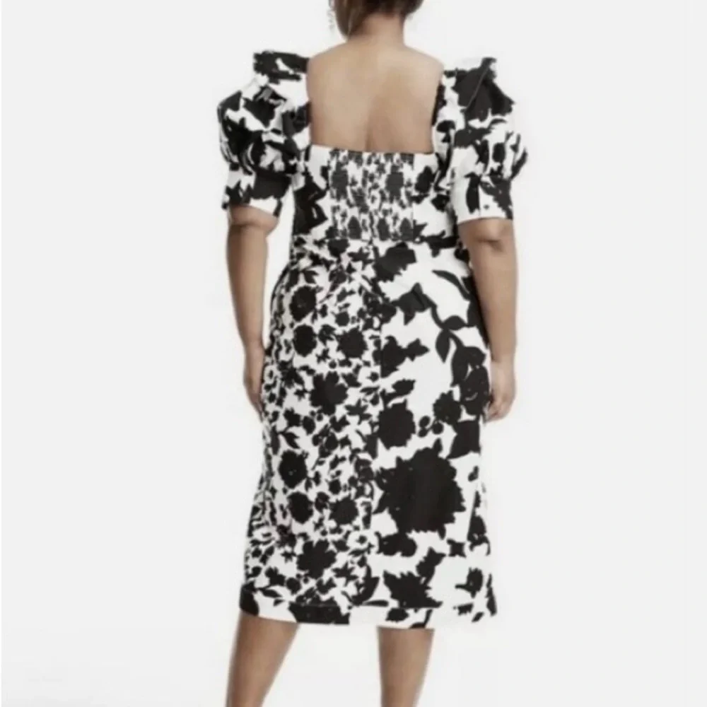 Christopher John Rogers Black and White Floral Midi Dress - Picture 3 of 5